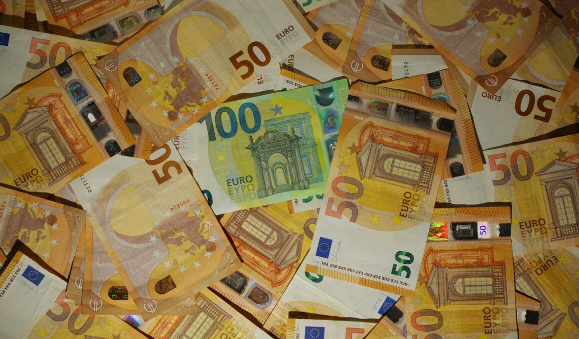 A pile of 50 euro bills sitting on top of each other