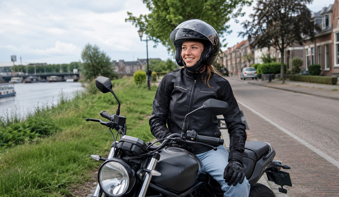 A2-motorrijder tijdens rijles op een lage motor