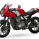 Rood-zilveren Triumph Thruxton 400 in bestaande uitvoering, officiële persfoto (niet de testmotor)