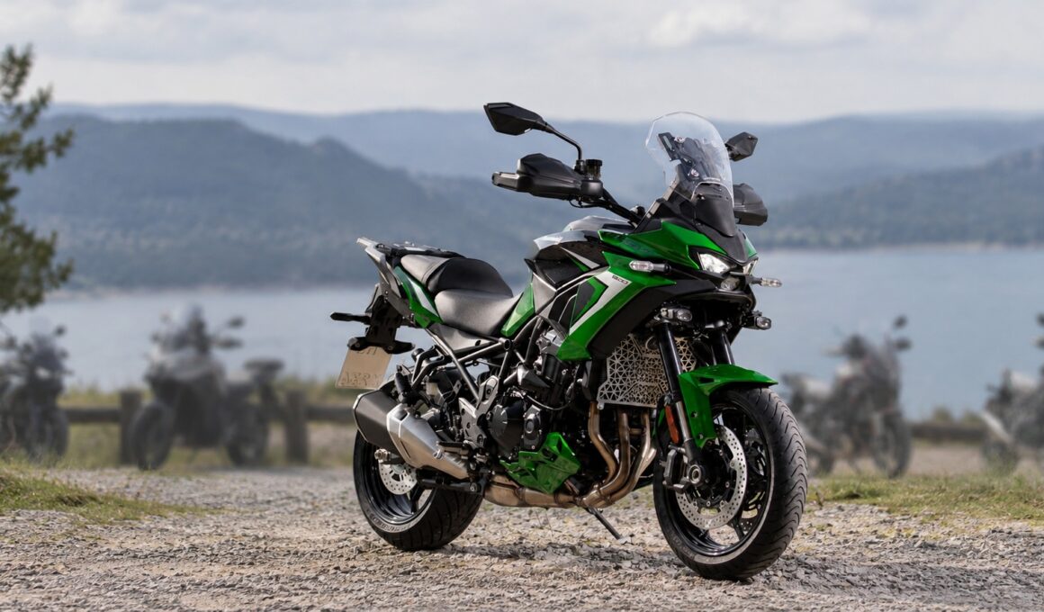 Versys 900 van Kawasaki met concurrenten op achtergrond